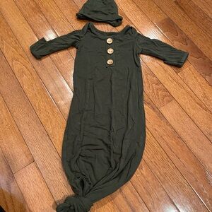 Caden Lane Olive Baby Gown with Wooden Buttons